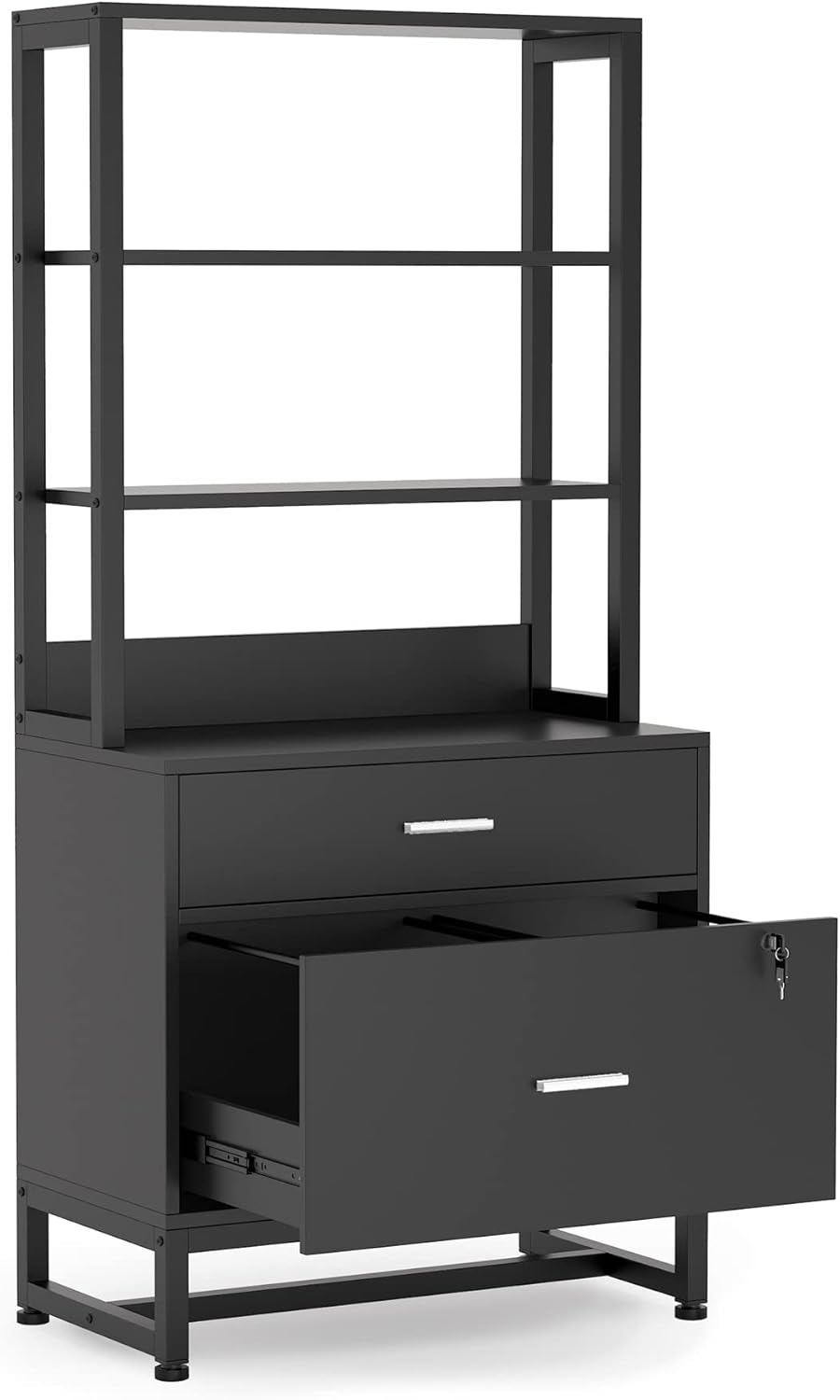Black 2 Drawer Lateral File Cabinet with Lock P535