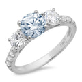 18k White Gold Blue Aquamarine 3 Stone Ring O22529