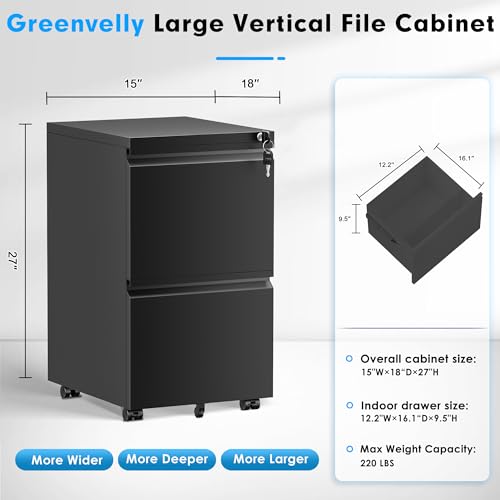 3 Drawer Black Mobile File Cabinet with Lock M456