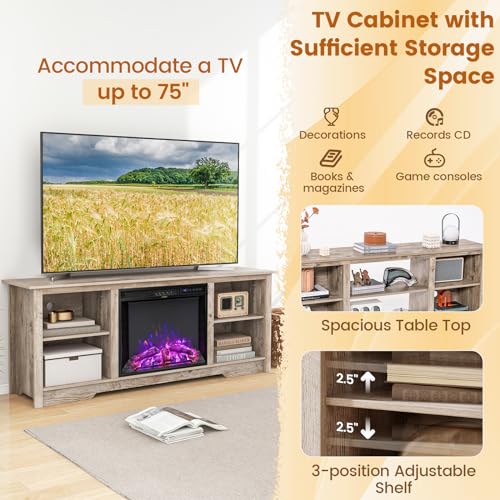 Black 70-inch Wooden Electric Fireplace TV Stand with Remote Control Q368
