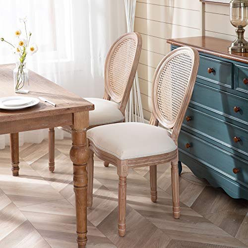 Dining Chairs Set of 2 Fabric Cane Upholstered Solid Wood Frame U35939