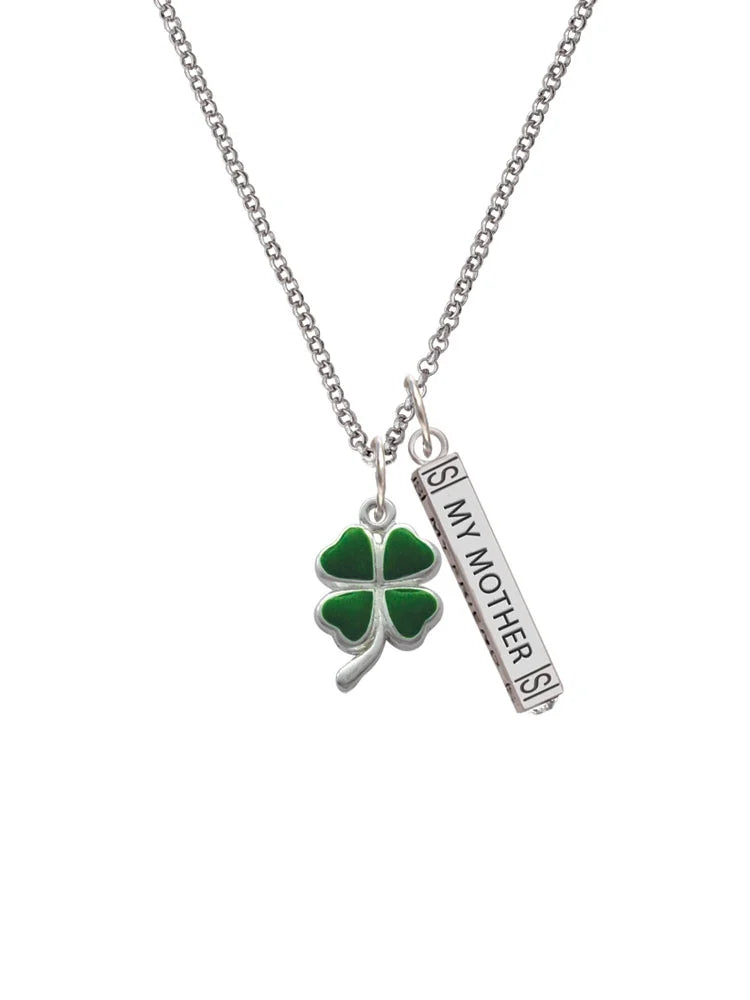 Silvertone Green Four Leaf Clover Bar Charm Necklace, 23" H73092