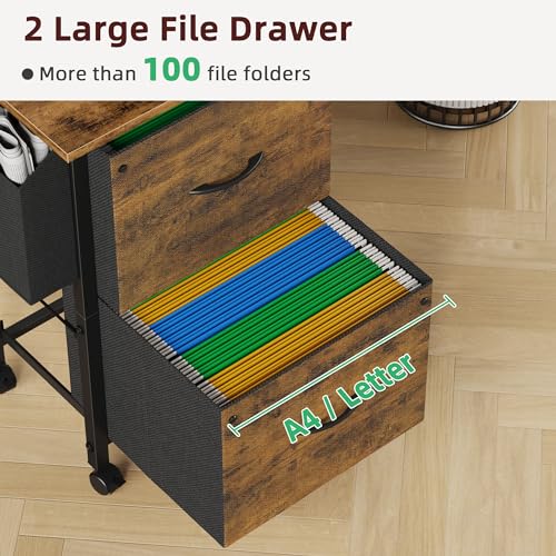Rustic Brown Mobile File Cabinet with 2 Fabric File Drawer Y40163