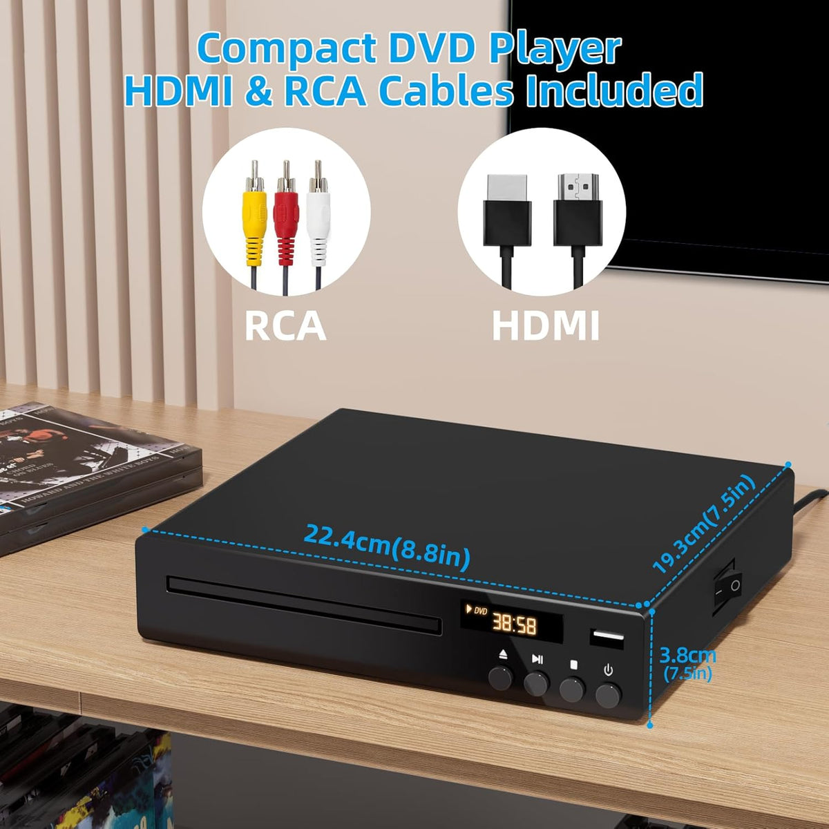 Compact DVD Player with USB Input and HDMI/RCA Output I658