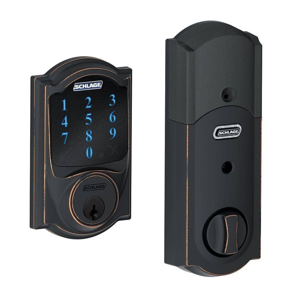 Touchscreen Deadbolt with Alarm and Georgian Knob Aged Bronze X435269
