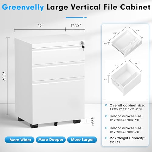 3 Drawer Black Mobile File Cabinet with Lock M456