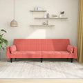 Pink Velvet 2-Seater Sofa Bed with Two Pillows E930