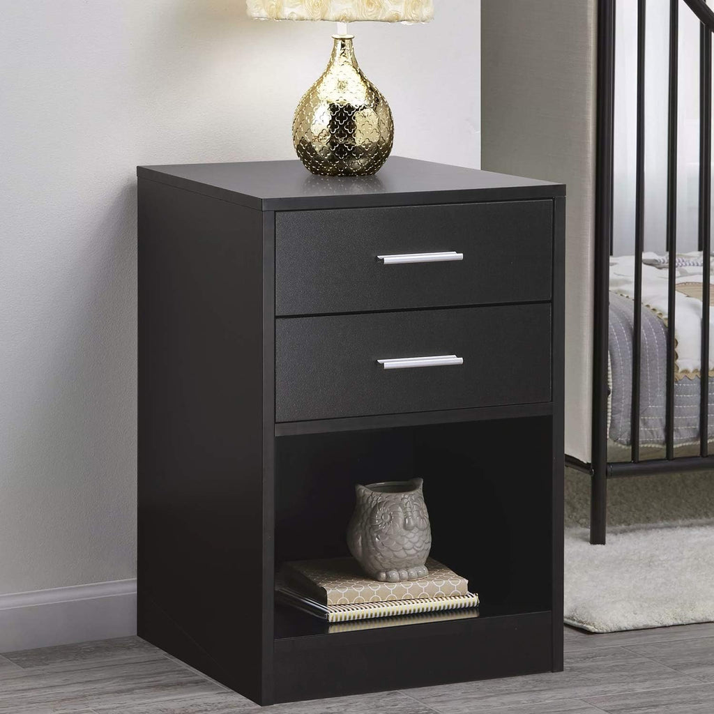 Black Double Drawer Nightstand with Shelf K24728