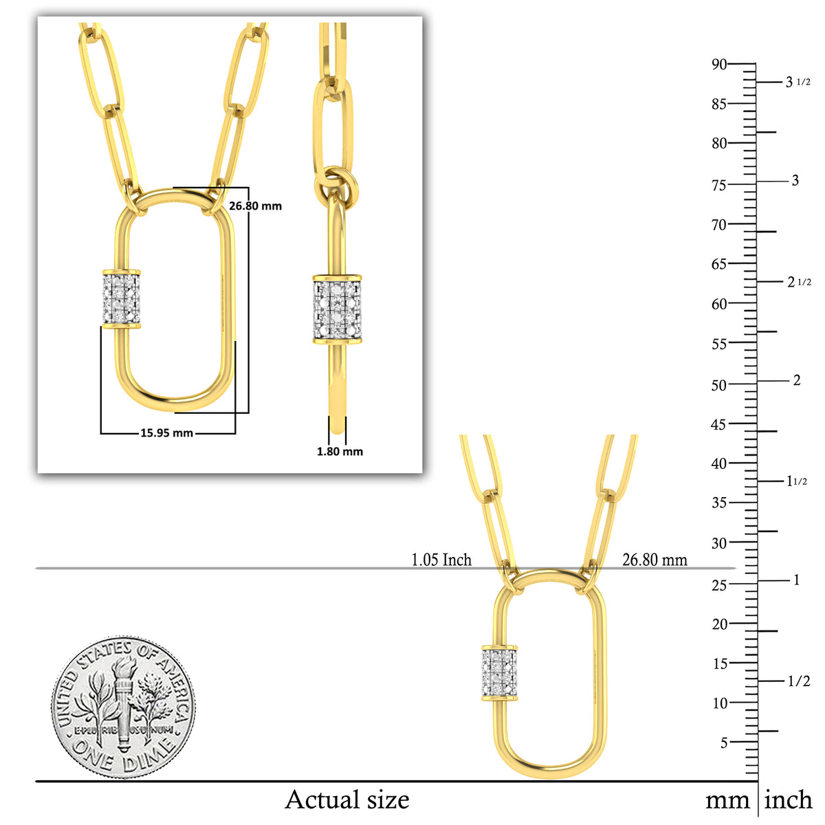 Oval Diamond Paperclip Chain Pendant Necklace in 14K Yellow Gold Z842058
