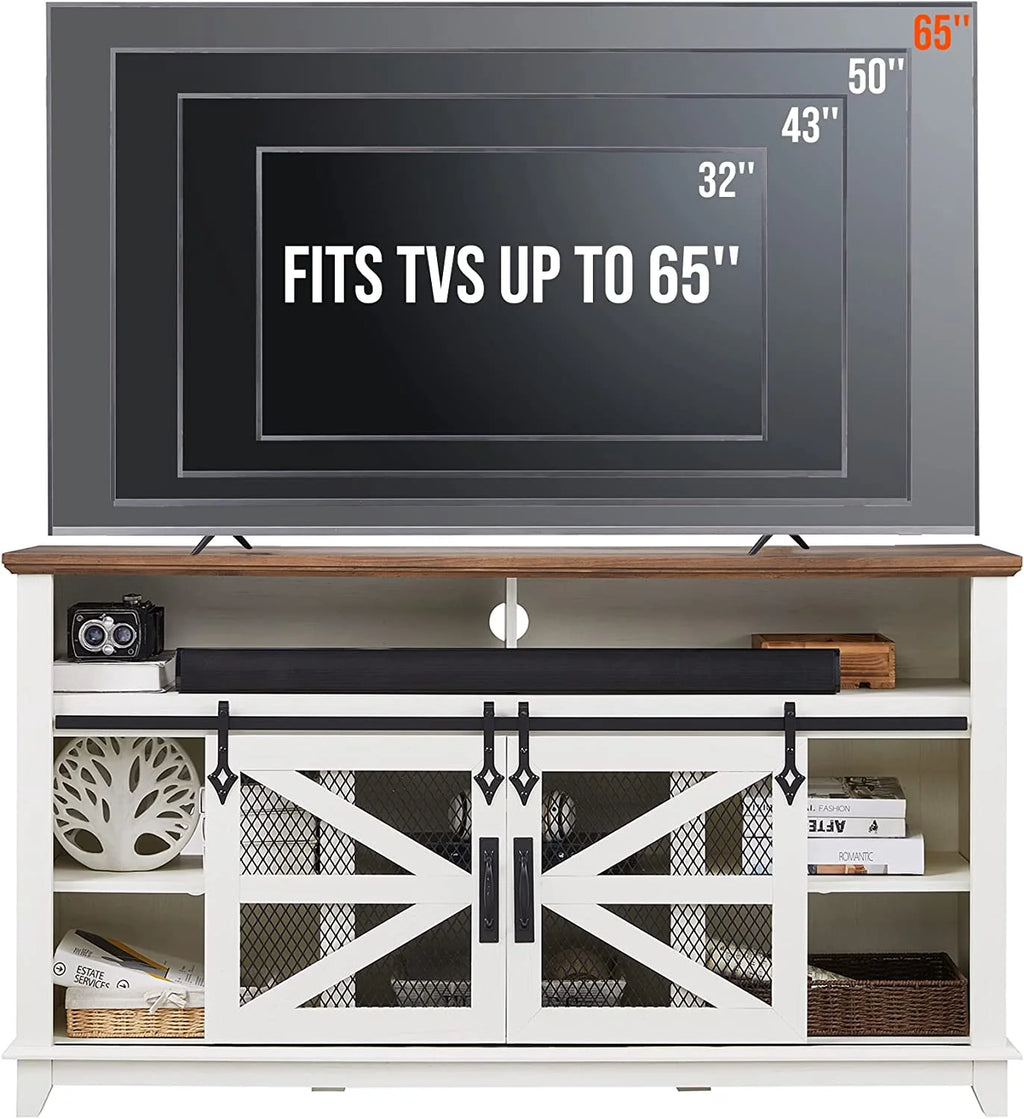 Antique White Wood TV Stand with Storage Shelves T3670