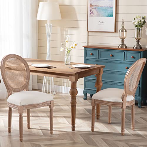 Dining Chairs Set of 2 Fabric Cane Upholstered Solid Wood Frame U35939