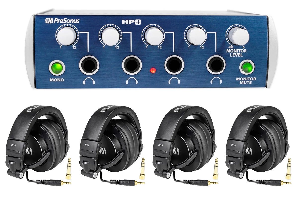 4-Person Podcasting with Mixer Headphones Amp Stands A89882