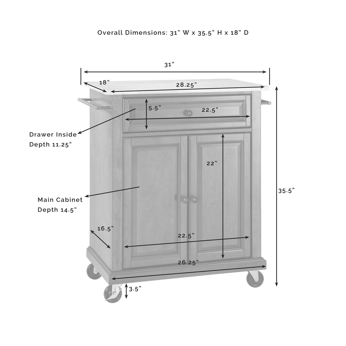 Cherry Granite Top Kitchen Cart L4669