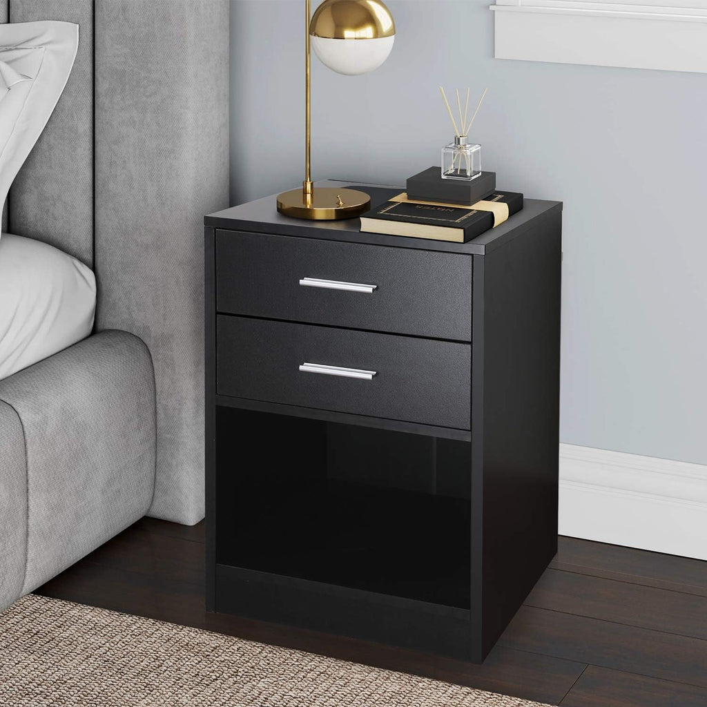 Black Double Drawer Nightstand with Shelf K24728