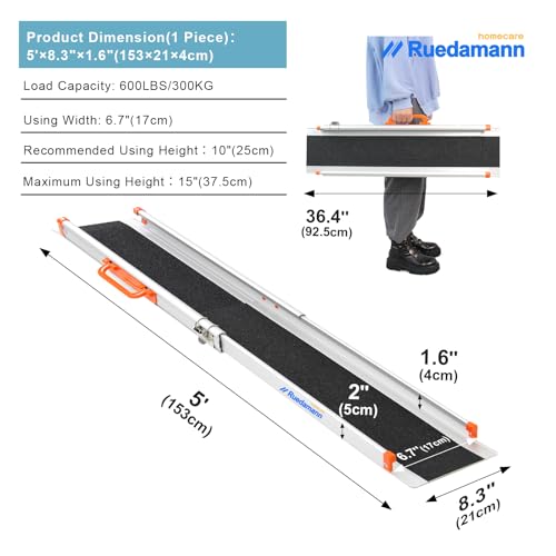 6FT Adjustable Aluminum Wheelchair Ramp, 600lbs Capacity, Non-Skid Surface U681
