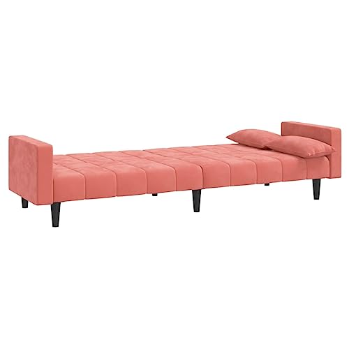 Pink Velvet 2-Seater Sofa Bed with Two Pillows E930