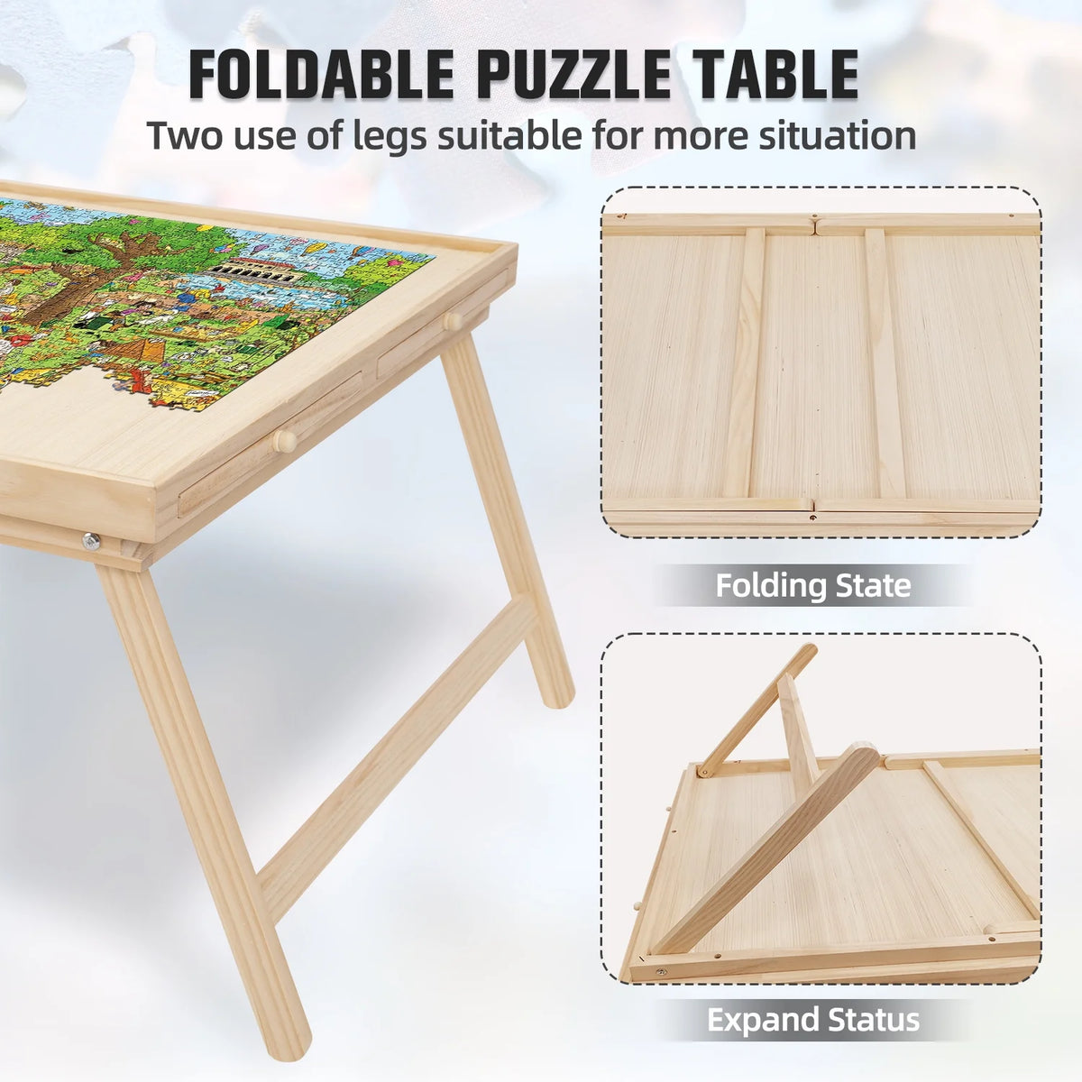 1500 Piece Wooden Jigsaw Puzzle Table with Folding Legs and 4 Drawers R127