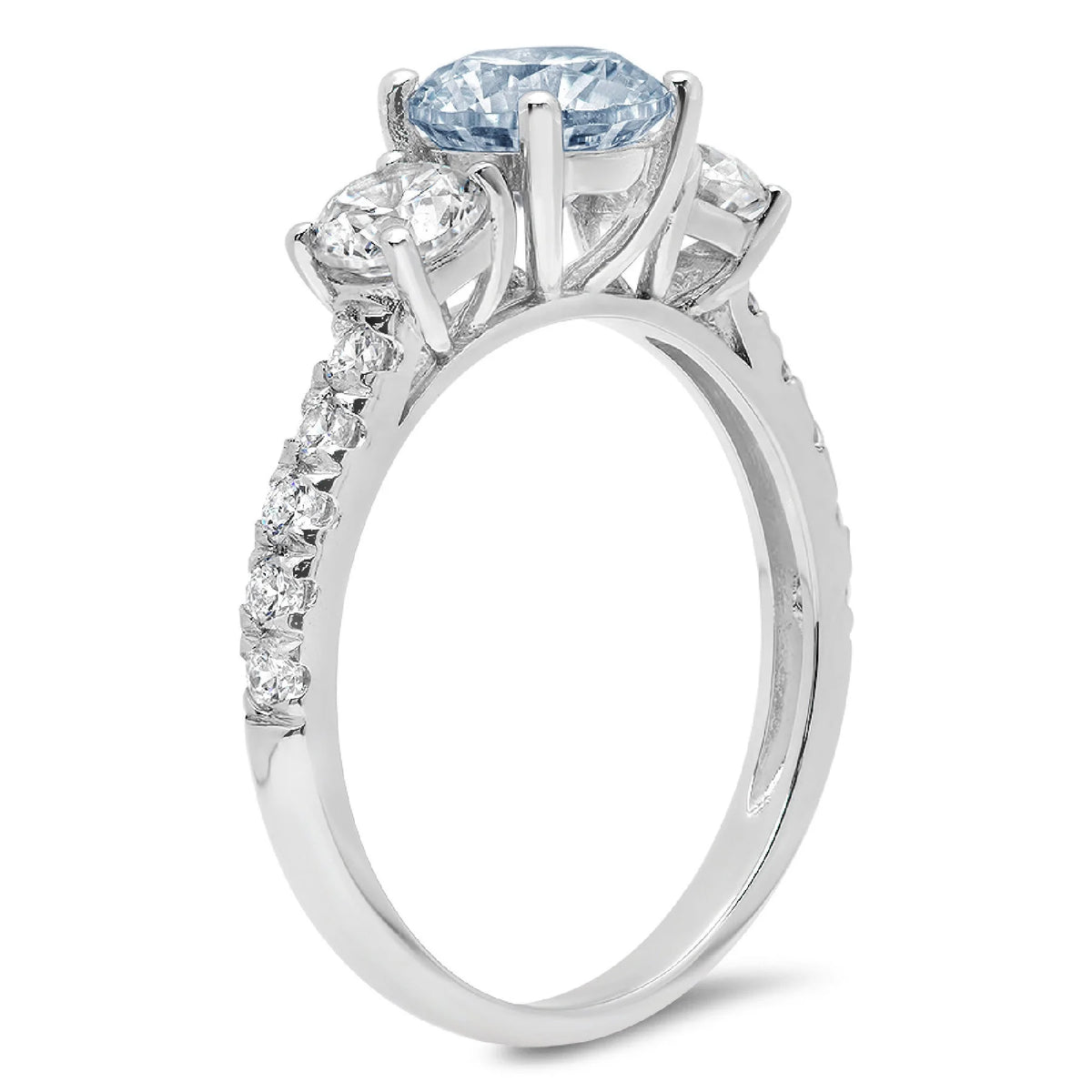 18k White Gold Blue Aquamarine 3 Stone Ring O22529