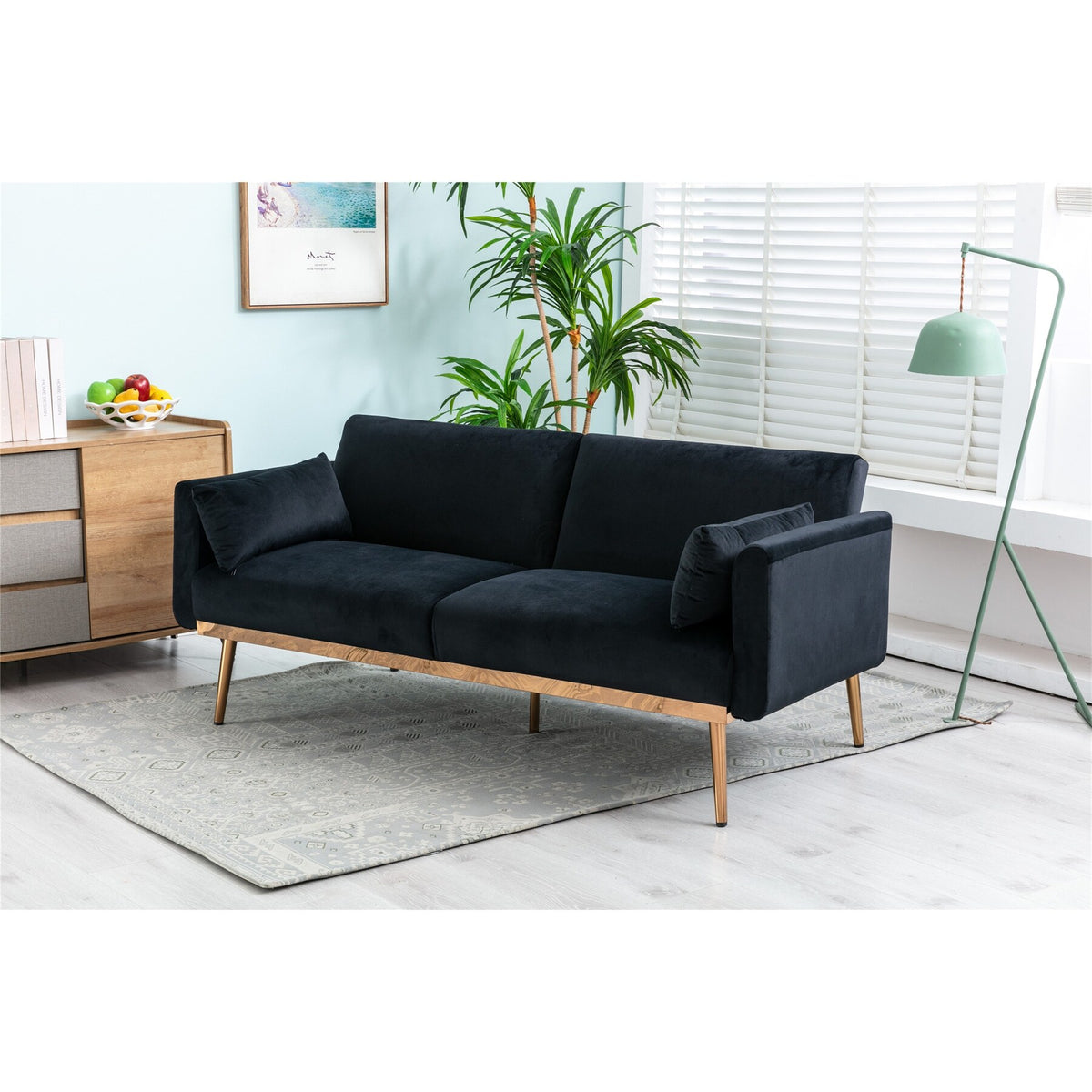 Pink Velvet Loveseat Sofa With Metal Feet J52186