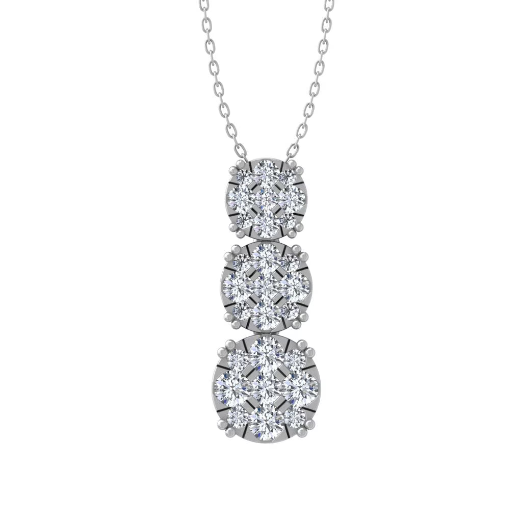 10K White Gold Diamond Cluster Pendant Necklace 18" I87324