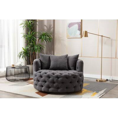 Dark Gray Linen Tufted Velvet Swivel Barrel Chair A746