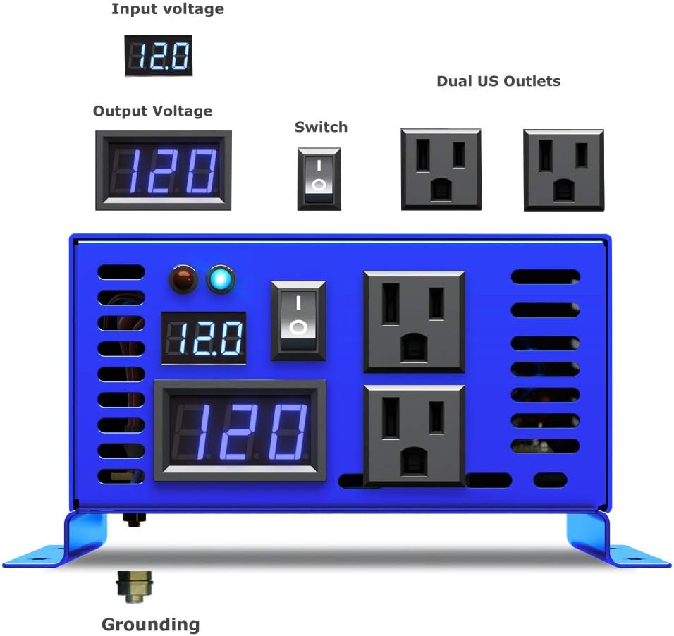 600W Pure Sine Wave Inverter 12v to 110v 120v dc to ac Dual US Plug U281