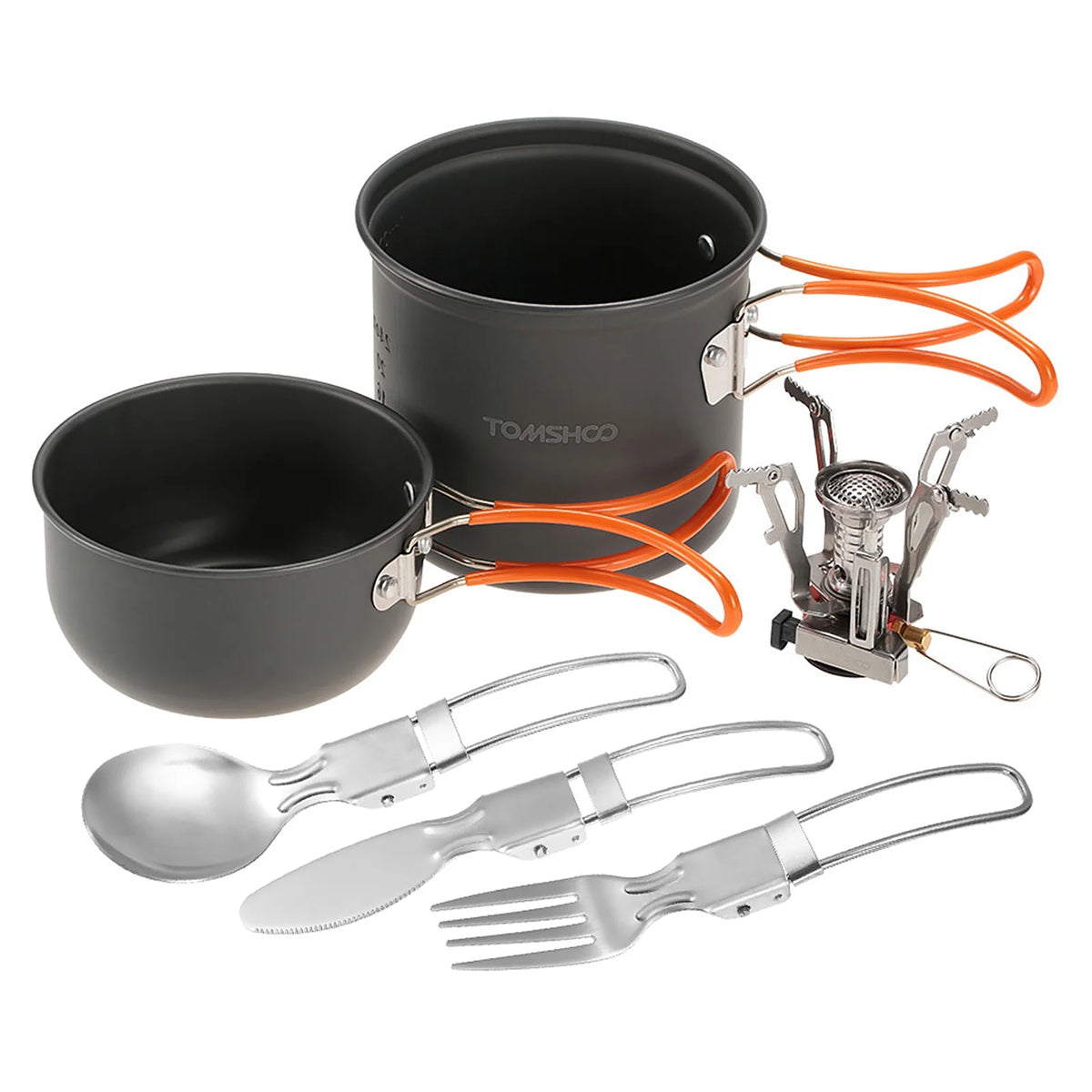 Mini Camping Cookware Set with Foldable Spoon Fork Cutter T863315