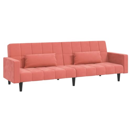 Pink Velvet 2-Seater Sofa Bed with Two Pillows E930