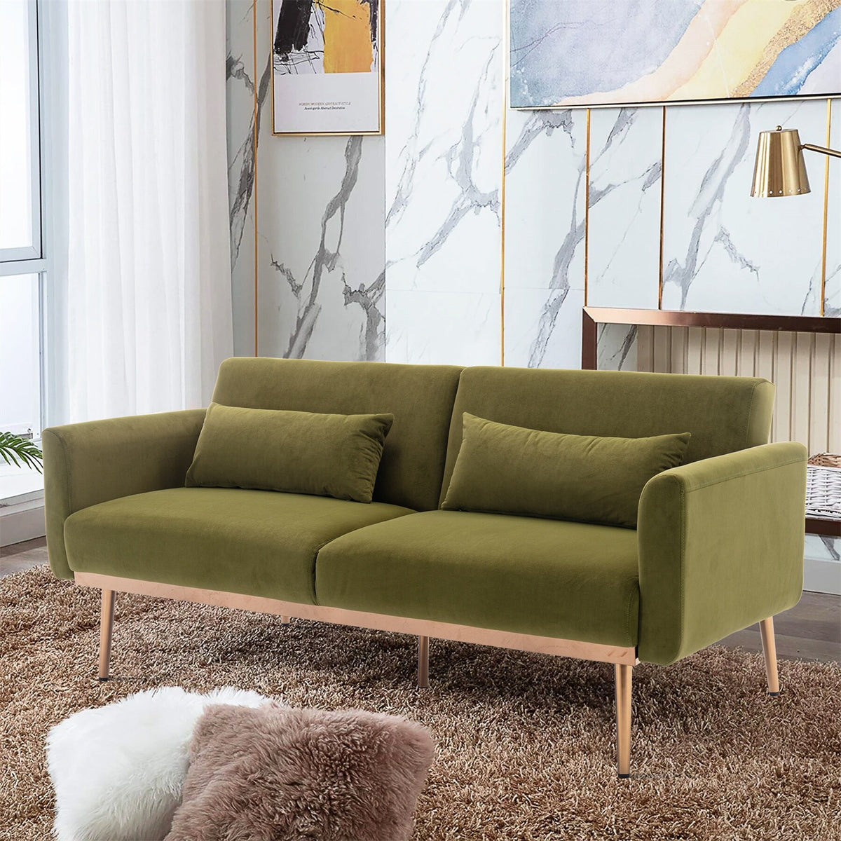Pink Velvet Loveseat Sofa With Metal Feet J52186