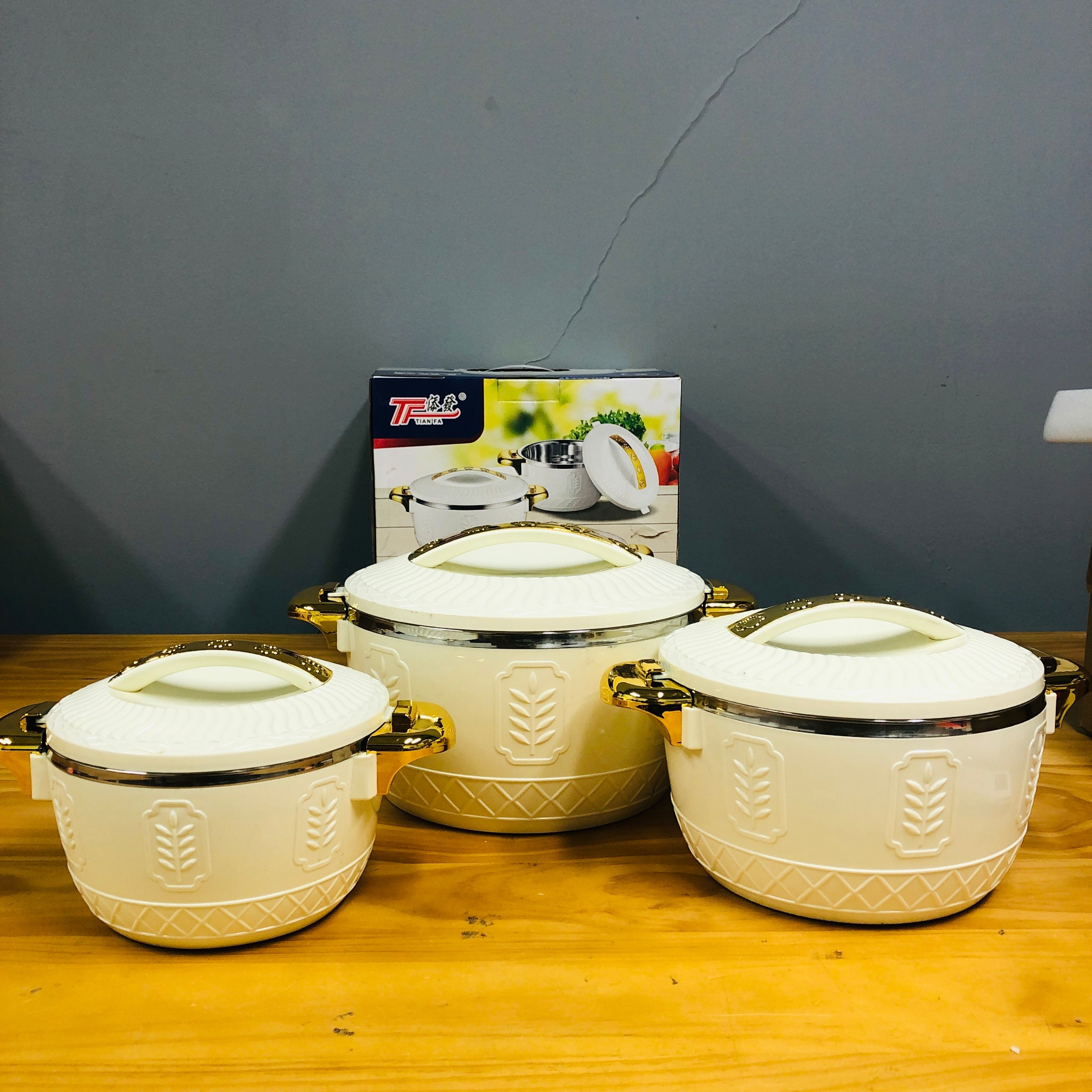 3-Piece Set 2.5/4.5/6.5 Liter Insulated Food Warmer Lunch Box Hot Pot White Dish Containers Set R4922