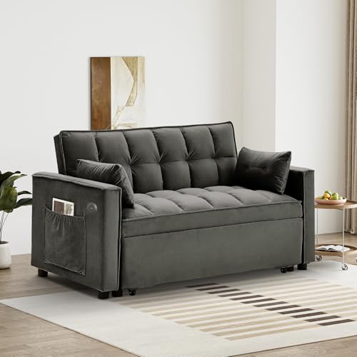 Black Velvet 2 Seater Convertible Sleeper Sofa with Pullout Bed Z71317