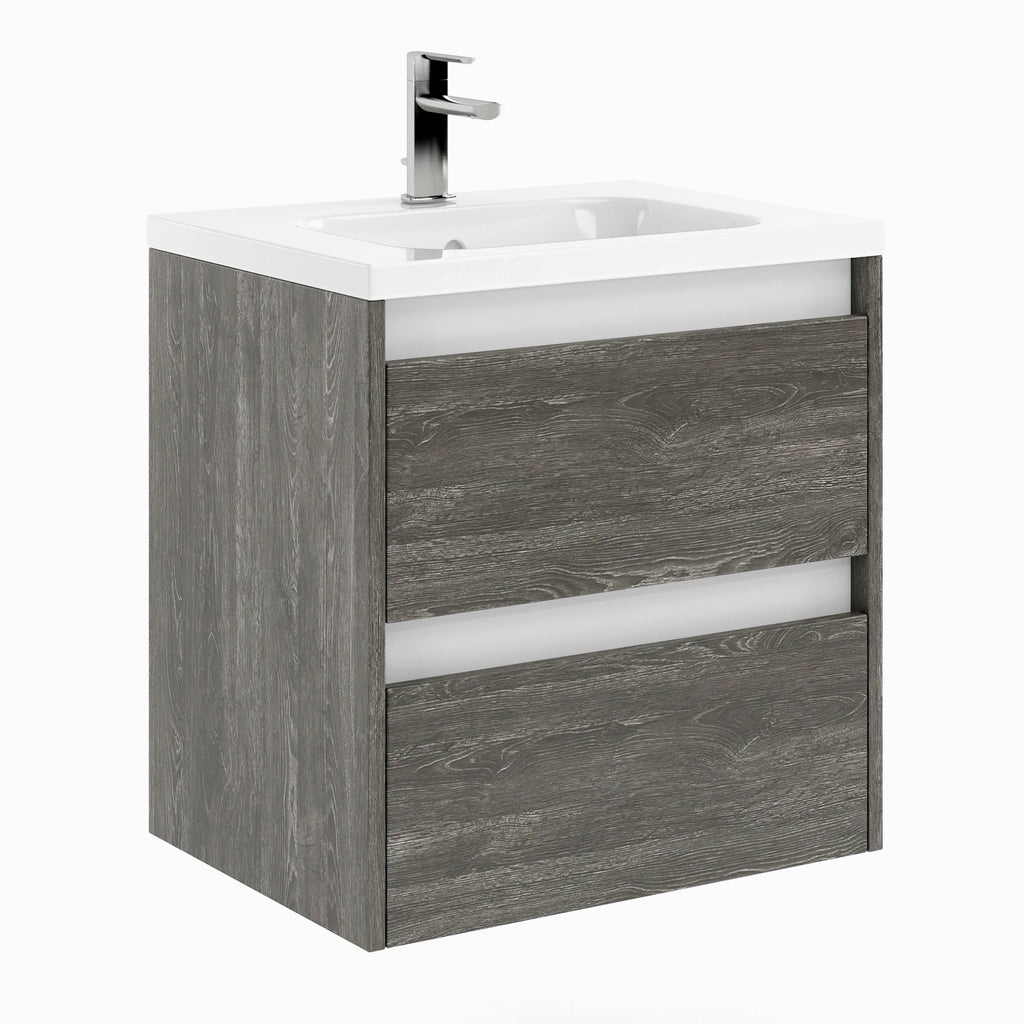 Charred Oak Wood 24 x 24 x 18 inch Bathroom Vanity Cabinet with Ceramic Top Sink Y838