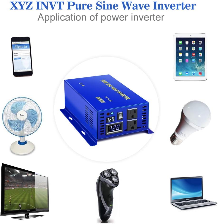 600W Pure Sine Wave Inverter 12v to 110v 120v dc to ac Dual US Plug U281