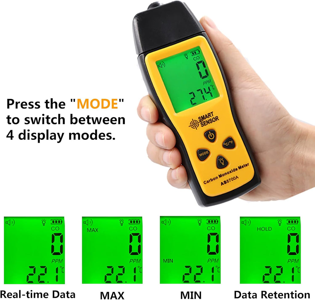 Handheld Carbon Monoxide Meter, 0-1000 ppm, Pack of 2 V93108