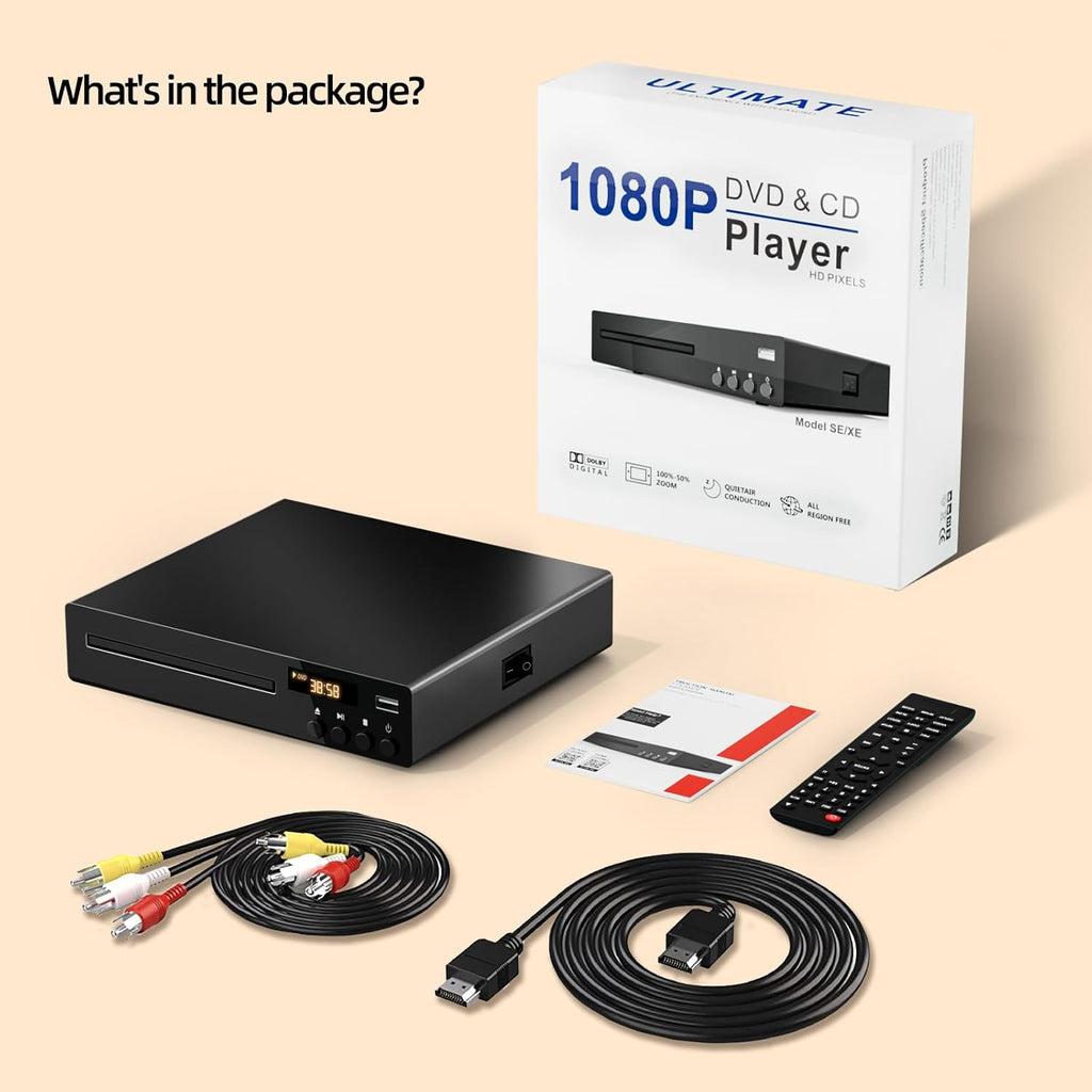 Compact DVD Player with USB Input and HDMI/RCA Output I658