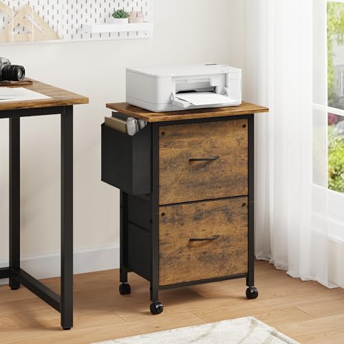 Rustic Brown Mobile File Cabinet with 2 Fabric File Drawer Y40163
