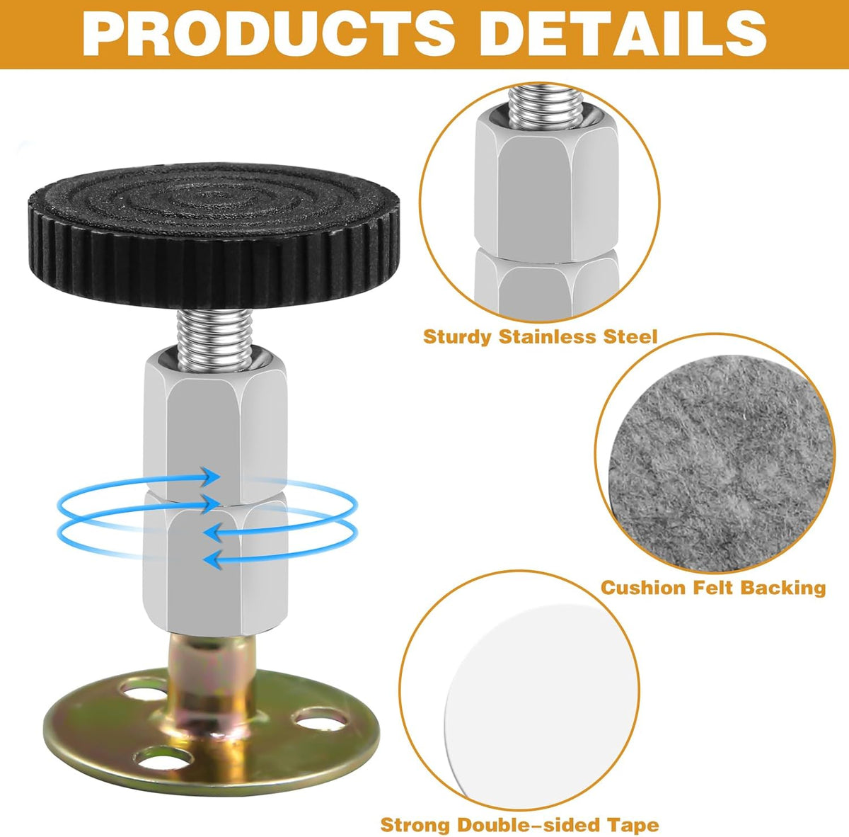 4 Pcs Adjustable Furniture Legs with 16 Thread, 64-87mm E70293