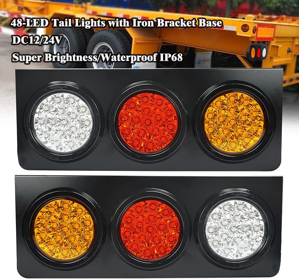 LED Truck Trailer Tail Lights with Iron Bracket Base, 48-LED, 2 PCS X583
