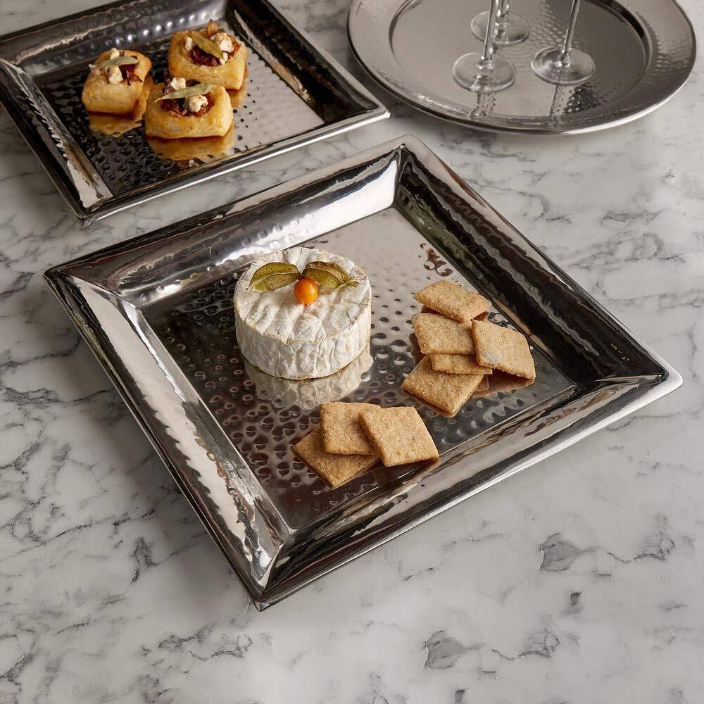 Square Stainless Steel Hammered Serving Tray I4119