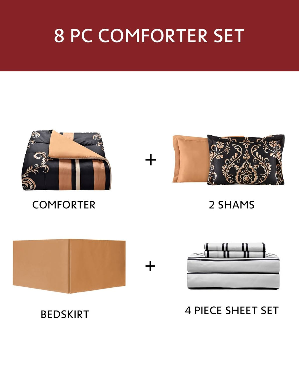 Gold Reversible 8-Piece Full Bedding Set Z96171