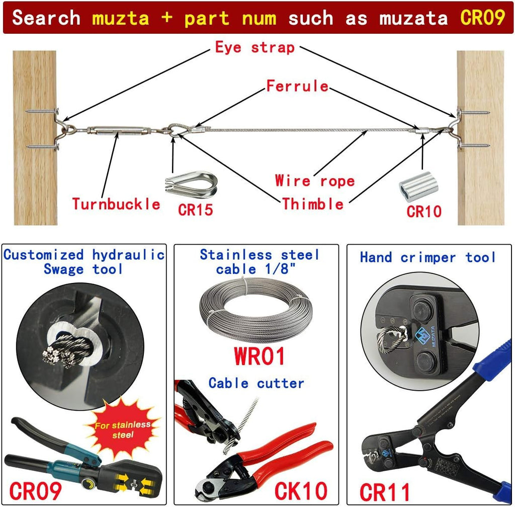 40Set 1/8 Cable Railing Kit Hardware Heavy Duty Turnbuckle M5 Eye to Eye Stainless Steel Angle Adjustable T20404