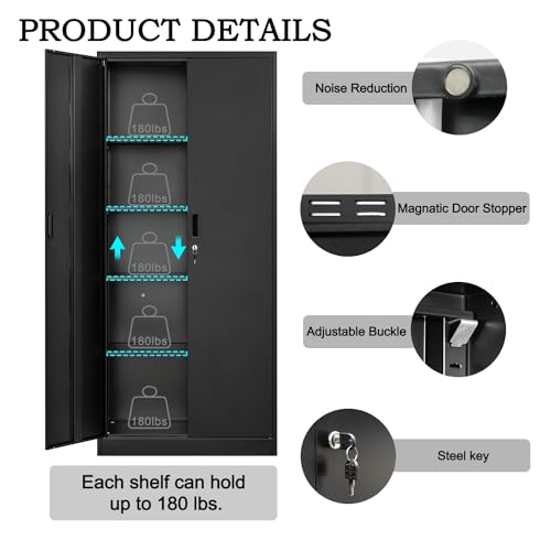 72" Lockable Steel Storage Cabinet with Doors and Shelves E573