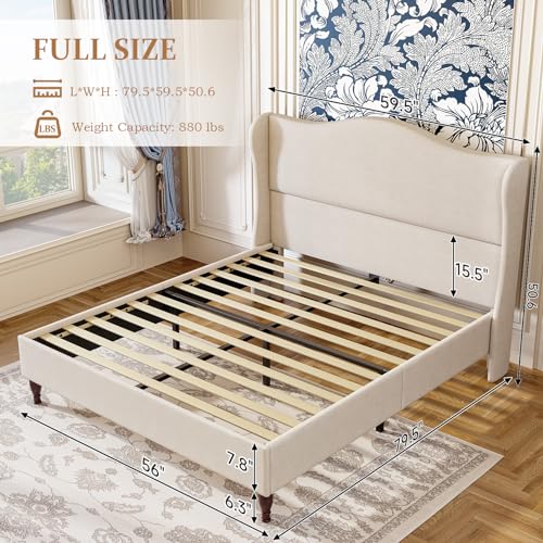 Beige King Size Upholstered Platform Bed with Tall Headboard U1762
