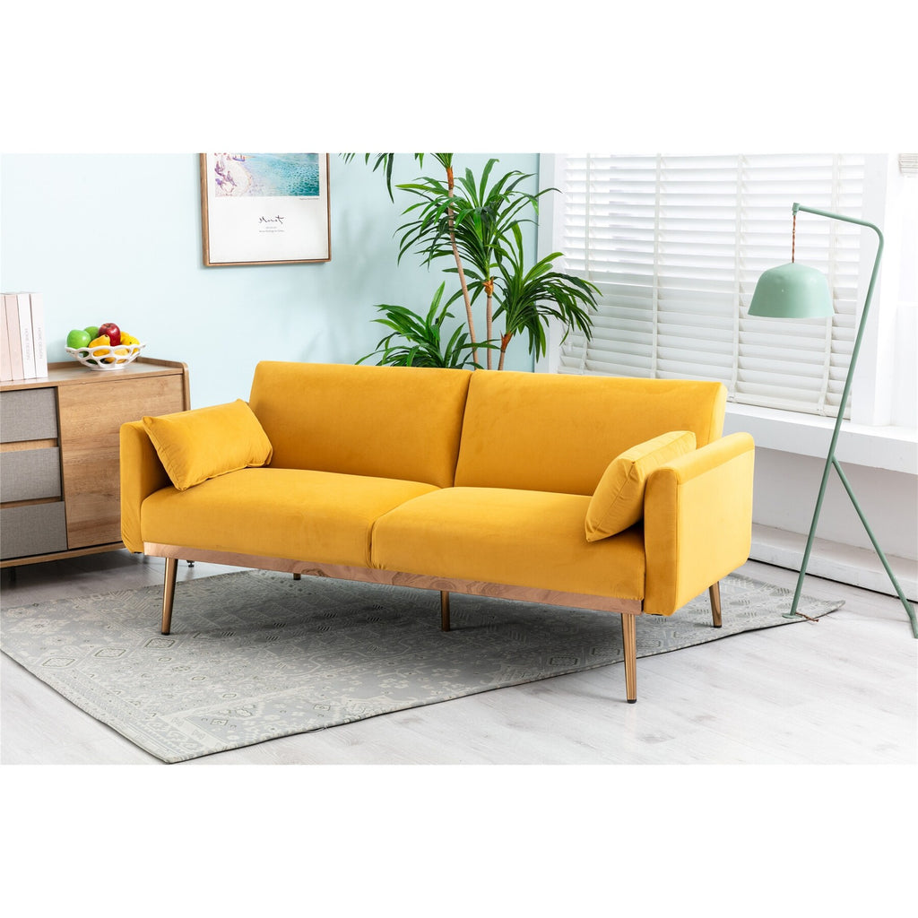 Pink Velvet Loveseat Sofa With Metal Feet J52186