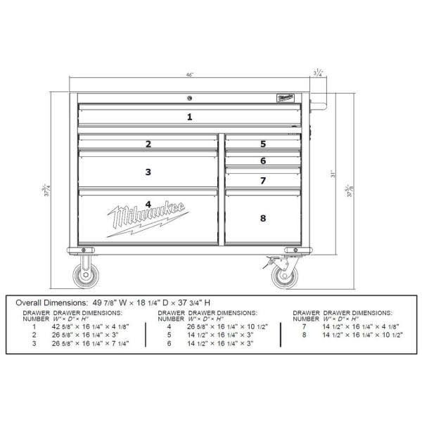 Red 8 Drawer Rolling Steel Storage Cabinet B598
