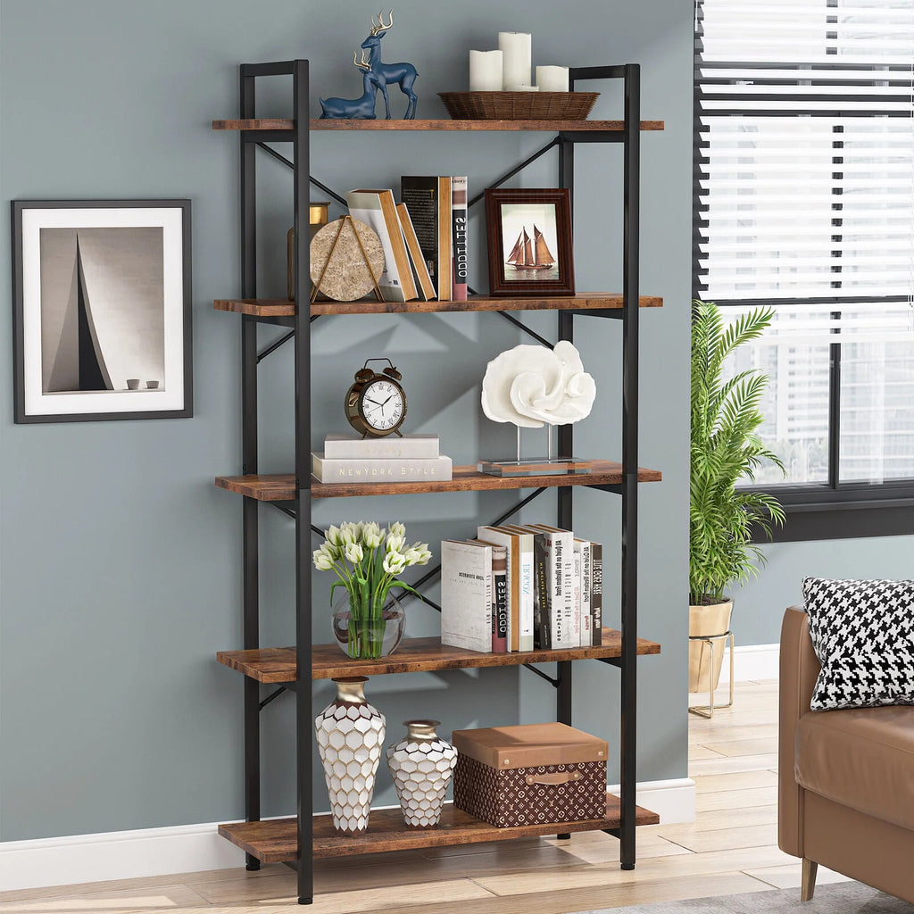 5 Tier Rustic Brown Bookcase V4807