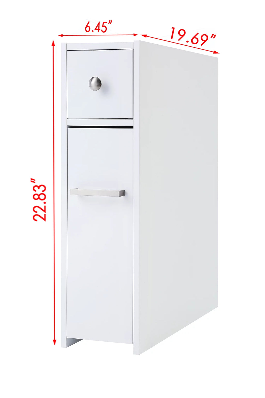 White Slim Bathroom Storage Cabinet with Toilet Paper Holder and Slide Out Drawer W556
