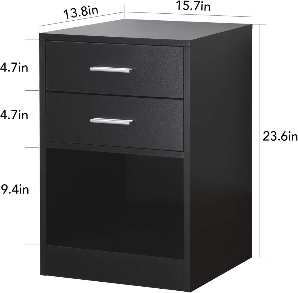 Black Double Drawer Nightstand with Shelf K24728
