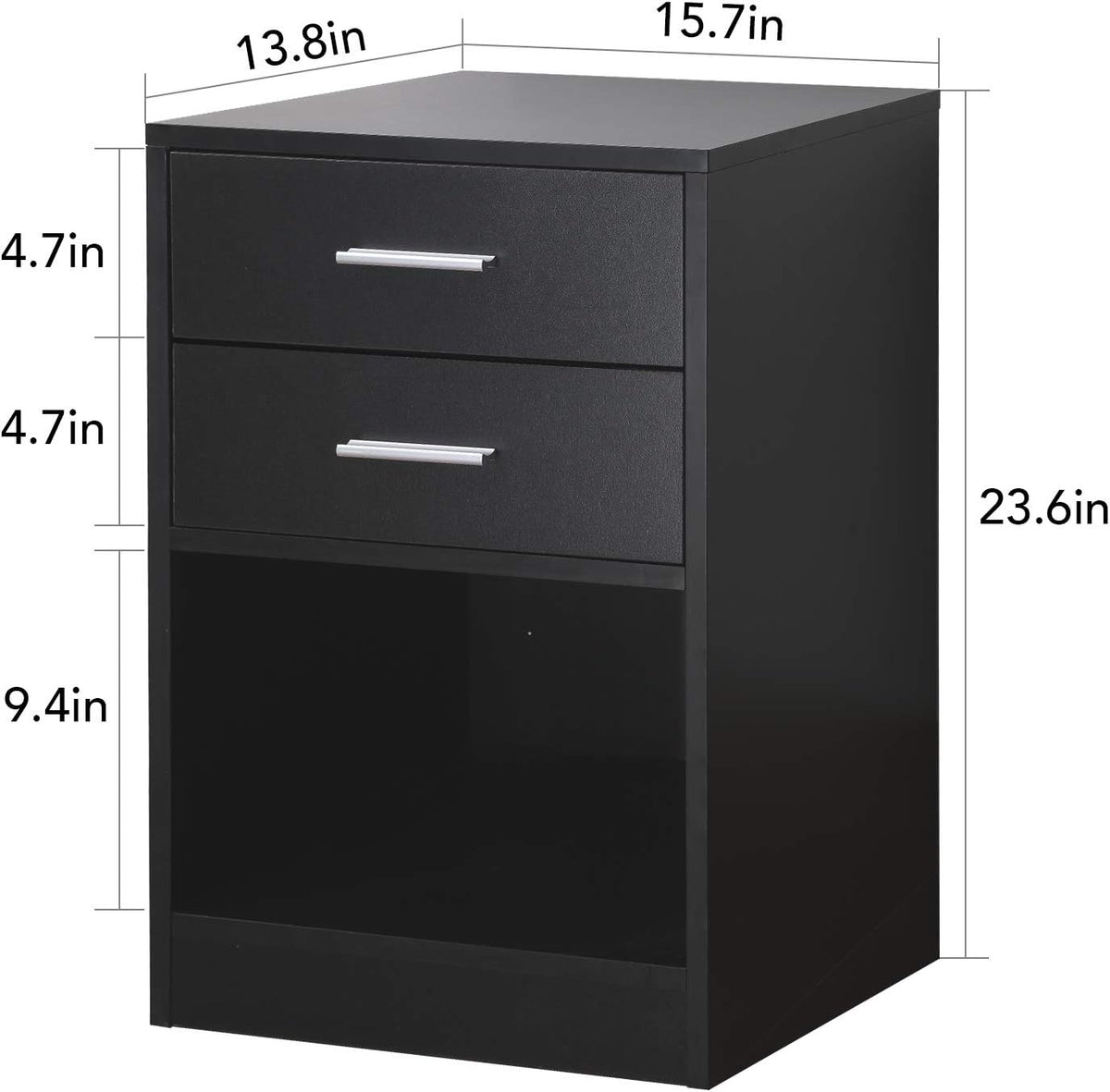 Black Double Drawer Nightstand with Shelf K24728
