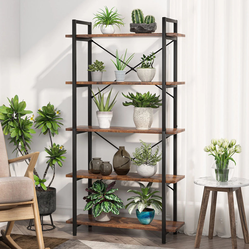 5 Tier Rustic Brown Bookcase V4807